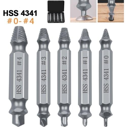 5pcs Material Damaged Screw Extractor Drill Bits Guide Set Broken Speed Out Easy out Bolt Stud Stripped Screw Remover Tool