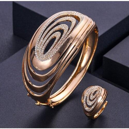 Accking Luxury Unique African Bangle Ring Set Jewelry Sets For Women Wedding Cubic Zircon Crystal CZ Dubai Bridal Jewelry