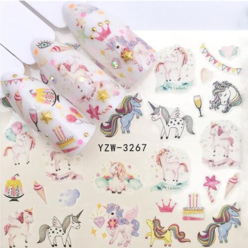 Nail Art Stickers Water Decals Cute Unicorn Horse Angel Nail Art Decorations For Manicure Accessories Watermark Design