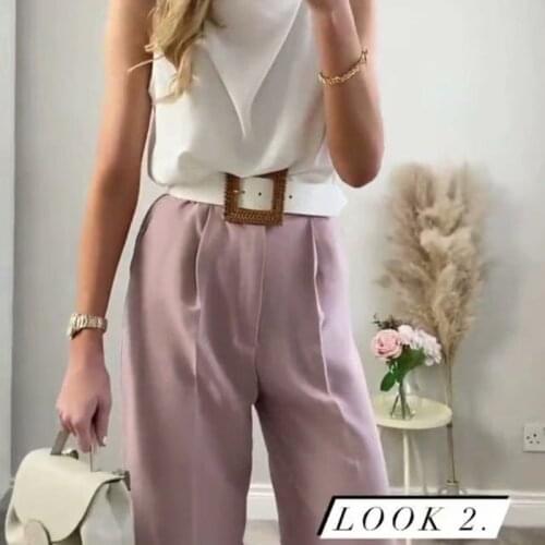 New ladies girls pink trousers mid-waist wide-leg pants casual fashion loose long pants