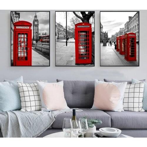 Modern Fashion Red Phone Booth Paintings on Canvas Nordic Style Posters and Prints Wall Art Pictures for Living Room Home Decor