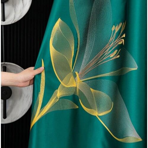 Modern Lily Embroidered Window Curtains Full Shading Finished For Bedroom Living Room Blackout Curtain Fabric