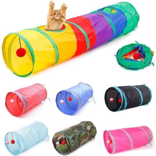 7 Color Funny Pet Cat Cave Tunnel Cat Play Rainbown Tunnel Brown Foldable 2 Holes Cat Tunnel Kitten Toy Bulk Toys Rabbit Tunnel