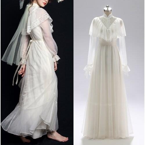 Victorian Retro Simple Tulle Lace Bridal Gown Wedding Party Dress Retro Vintage Bridesmaid Gown Real Photo Custom Made #3006