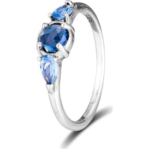 Patterns of Frost Rings With Sky Blue Crystal 100% 925 Sterling Silver Fine Jewelry Free Shipping