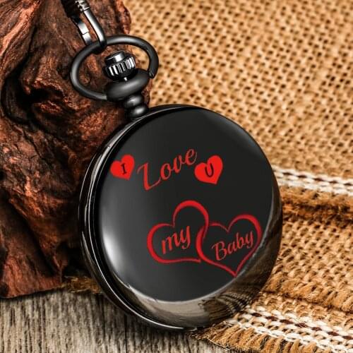 I Love You My Baby Pocket Chain Watch Sweetheart Exquisite Clock High Quality White Quartz Dial Pendant Necklace Valentine Gifts