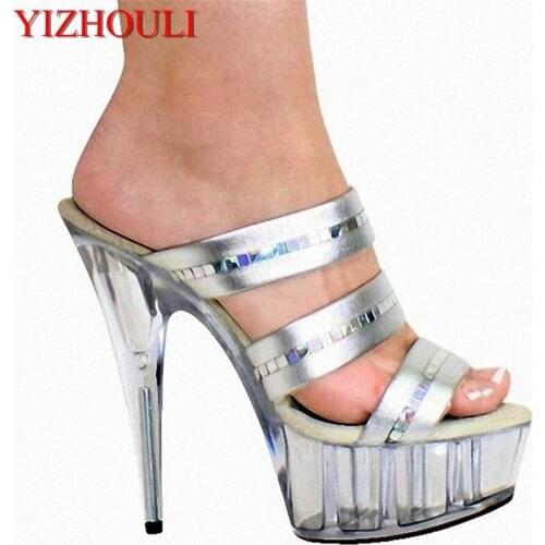 15 cm The bag is black sequined crystal sex shoes, super high heels banquet dance shoes
