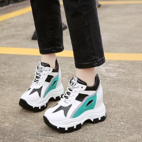 New 2021 Spring Hidden Heel Womens Sneakers High Platform Casual Shoes Lace-Up 8CM Women Breathable Wedge Shoes Zapatos Mujer