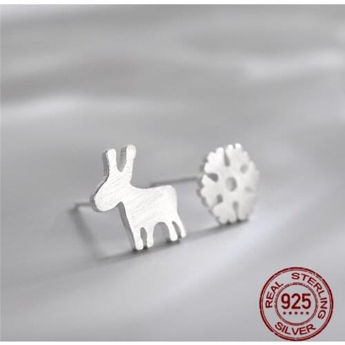INEFFA 100% Real 925 Sterling Silver Jewelry Women Fashion Cute Christmas Jewelry Elk Snowflake Earrings for Women Girls Gifts