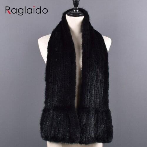 Winter Natural Mink Fur Scarf For Women Long Style Lady Genuine Fur Neckerchief Handmade Knitted Really Mink Fur Scarves
