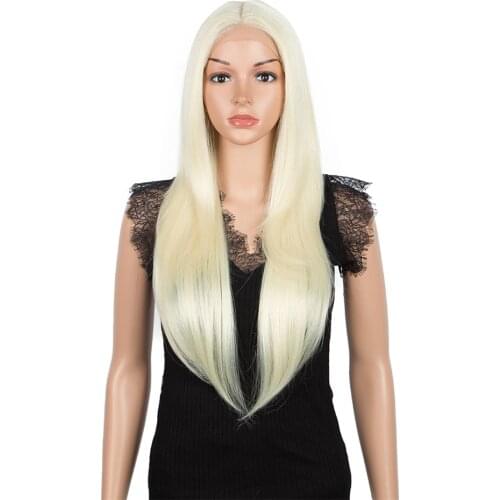 BELLA Straight Hair Synthetic Lace Front Wig 26 Inch #613 Blonde Blue 5 Colors Lace Front Wig Middle Part Wigs For Black Women
