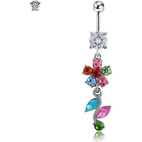 Colorful Rhinestone Crystal flower Navel Belly Dangle Body Piercing Button Ring Jewelry Woman Belly Button Rings Violetta