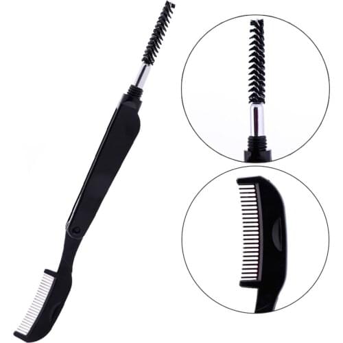 1Pcs Professional Foldable Stainless Steel Teeth Lash Comb Eyebrow Shaper Eyelashes Comb Beauty Makeup Tools Black Pink #265018