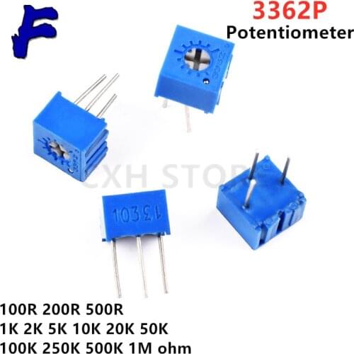 10pcs 3362P series resistance 101 201 501 102 202 502 103 Trimpo Trimmer Potentiometer 3362 500R 1K 2K 5K 10K 20K 50K 100K