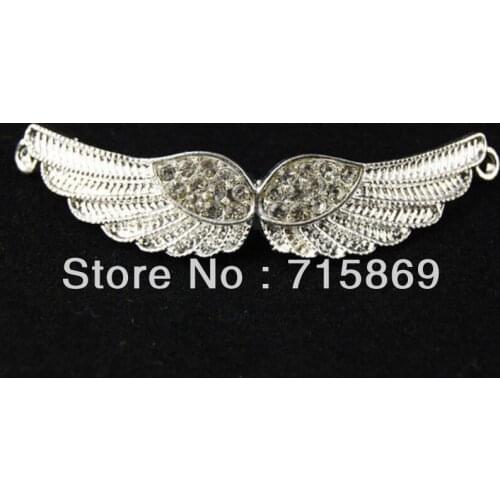 Free Shipping 10pcs 55x12mm Silver Plated Rhinestone Angel Wing Charm Connector beads For Diy Bracelet Beads