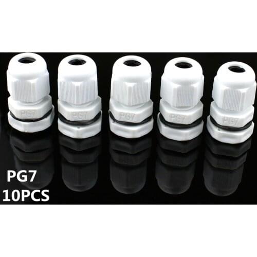 10pcs High Quality IP68 PG7 3-6.5MM Waterproof Nylon Cable Gland No Waterproof Gasket Plastic Cable Gland WHITE