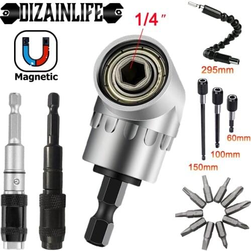 105 Degree Right Angle Drill Adapter Magnetic Screwdriver Bit Holder Socket 1/4" Inch Hex Shank Drill Bit Extension Adapter Set
