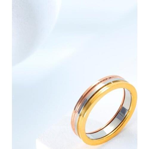 Free Engraving 5mm Tri Color 2 Grooved Stacking Rings in Stainless Steel