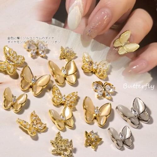 2pcs Nail opal butterfly ornament flash nail zircon rhinestone nail decoration opal gems butterfly nail alloy zircon bow diamond