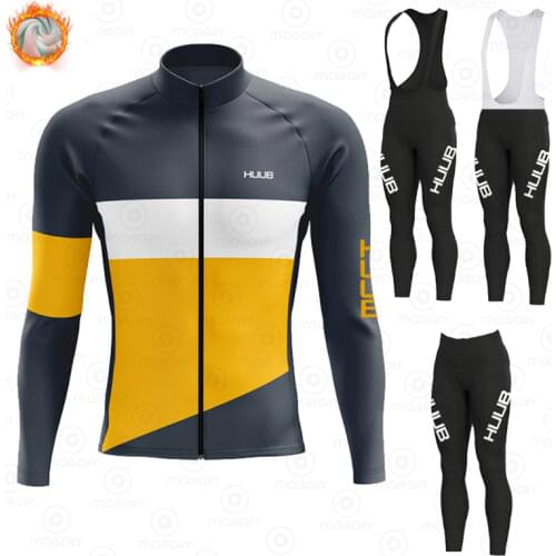 2021 HUUB Winter Cycling Clothing Suits Men Long Sleeves Thermal Cycling Jersey Sets MTB Bike Clothes Wear Maillot Ropa Ciclismo