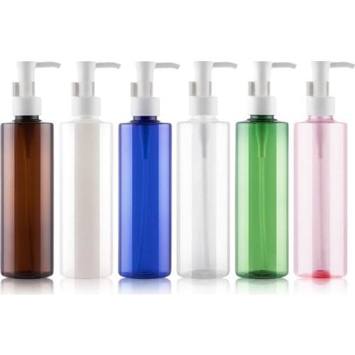 24pcs 250ml PET Essential Oil Pump Bottle,Brown Transparent Blue Plastic Cosmetic Container,Empty Shampoo Sub-bottling bottle
