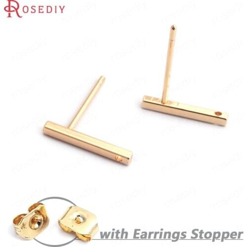 35218)20PCS 12.5x1.5MM 24K Gold Color Brass Cuboid Rod Stud Earrings High Quality Diy Jewelry Findings Accessories