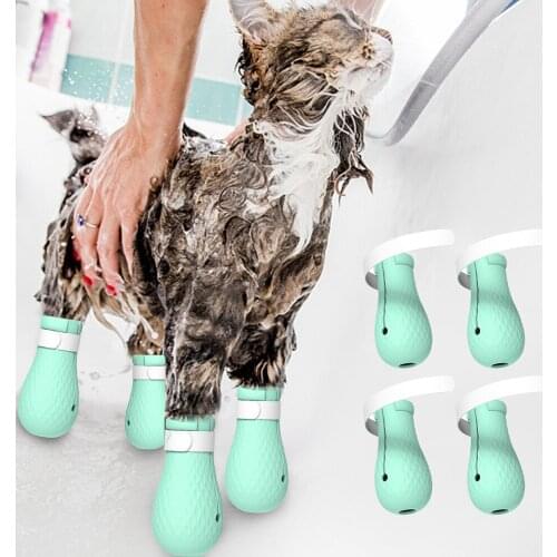 4Pcs/lot Cat Paw Protector Pet Shoes Silicone Anti-Scratch Cat Shoes Boots Adjustable Pet Paw Protector for Bathing