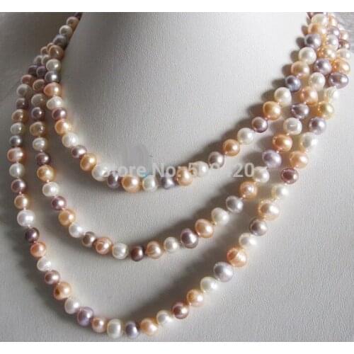 ~~ Free 54" 6-8mm Multi Color Freshwater Pearl Necklace White Peach Pink Lavende
