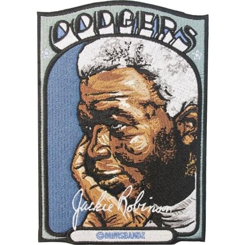 Baseball Player Jackie Robinson Embroidery Patches Character Signature Art Large Size Custom Iron on Back of Jacket Clothing