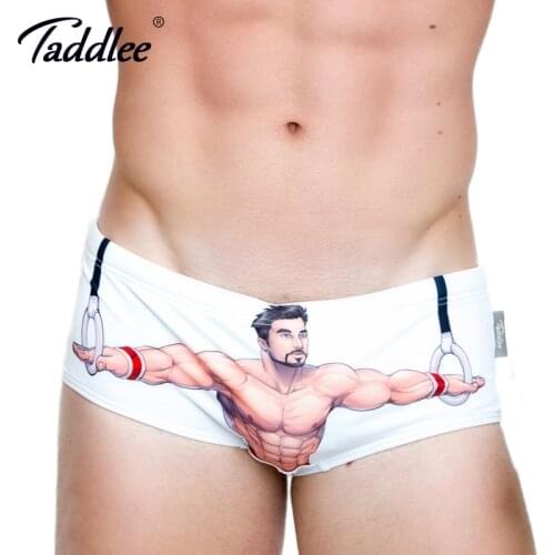 Taddlee Brand Sexy Mens Swimwear Swimsuits Swim Briefs Bikini Swimming Boxers Blue Color 3D Print Men Bathing Suits Gay Penis