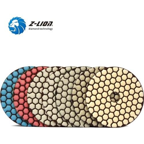 Z-LION 4 Inch Dry Diamond Polishing Pads For Concrete Marble Granite 7pcs/Set 100mm Resin Bond Flexible Sanding Discs
