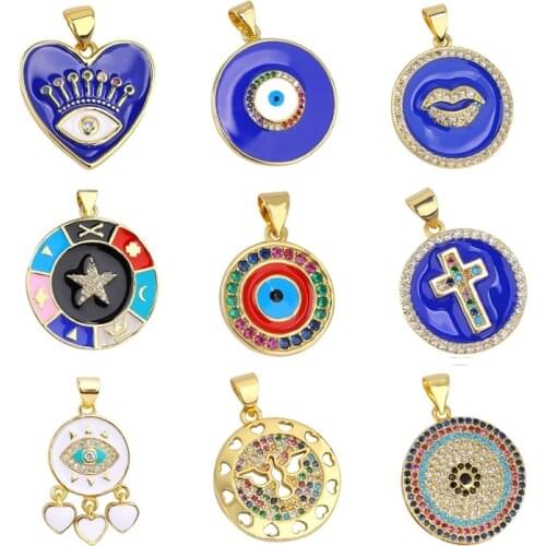 Juya Handmade Enamel Heart Cross Star Greek Evil Eye Charms For Fashion Pendant Jewelry Making