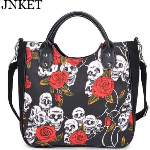 JNKET New Women Canvas Handbag Printing Skull Shoulder Bag Casual Sling Bag Crossbody Bag