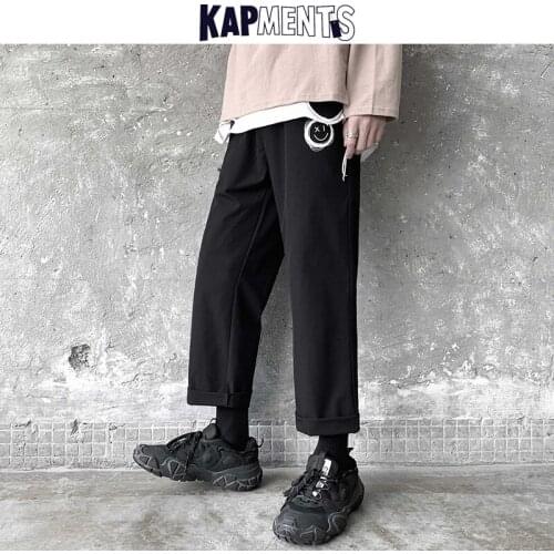 KAPMENTS Men Kawaii Face Vintage Harajuku Causal Sweatpants 2021 Mens Streetwear Baggy Straight Joggers Male Hip Hop Sweat Pants