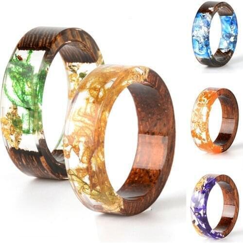 Wood Resin Ring Transparent Epoxy Resin Ring Fashion Handmade Dried Flower Wedding Jewelry Love Finger Ring For Women New Design