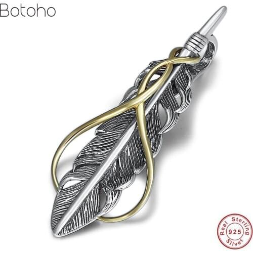 Men Women Pendant Real 925 Sterling Silver colour Creative Feather Necklace Pendant making Jewelry colgantes de plata ley S925
