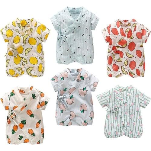Summer Cotton Baby Rompers Infant Toddler Jumpsuit Short Sleeve 0-2 Years Boy Girls Sleepwear Climb Clothing Mobile Phone Straps