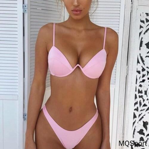 Summer hot style fashion sexy pure color thin split two-piece swimsuit swimming suit for women bikini beach wear