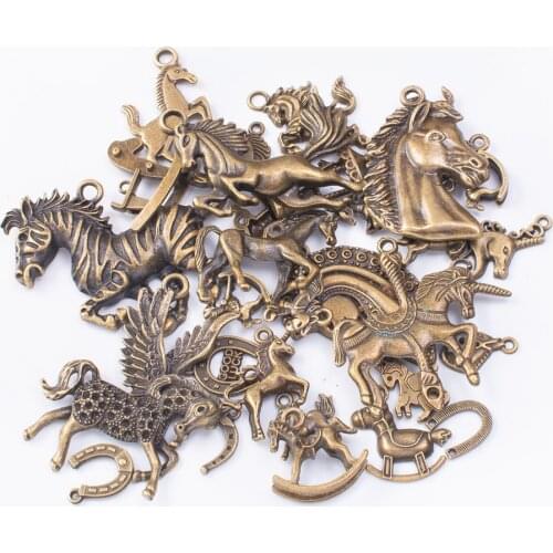 50g hot sale metal horse mixed charm pendant antique bronze bracelet necklace handmade jewelry making wholesale DIY accessories