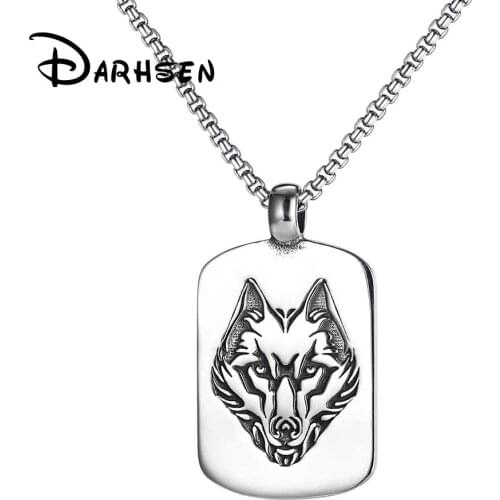 FATE LOVE Trendy Fashion Jewelry Male Men Statement Wolf Tag Necklaces Pendants Stainless Steel Box Chain Party Gift