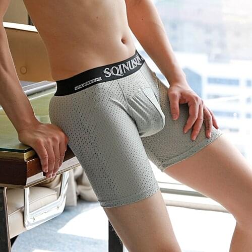 Mens Mesh Boxer Pants Cool And Long Summer Underwear Soft And Comfortable Large Size Anti Wear Leg Brand Shorts