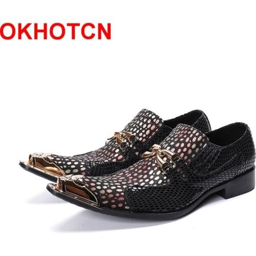 Colored Wave Point Snakeskin Formal Leather Shoes Men Metal Bow Party Wedding Oxfords Mens Dress Shoes Flat Zapatos De Hombre