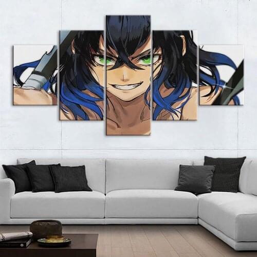Wall Art Hashibira Inosuke HD Printed Anime Pictures Canvas 5 Panel Home Decor Cool Boy Modular Painting Cuadros For Living Room