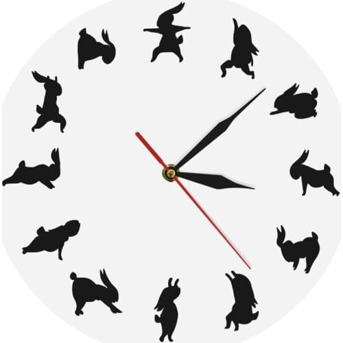 Yoga Bunnies Rabbits Wall Clock Modern Wall Clock Animal Bunny Wall Art Decor 12Inch Decorative Wall Clock Home Decor