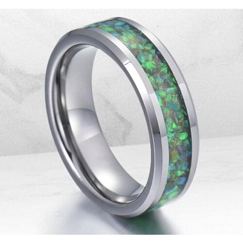 New Fashion Jewelry Unisex 8mm Width Stainless Steel Rings for Women High Polished inlay Green Opal Step Finish US Size 6-14