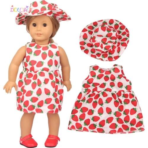 New fashion Doll clothes Milk strawberry skirt and strawberry hat set For 18 inch American IS For 43CM New Baby Born Fit