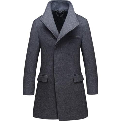 New Winter Wool Coat Men Overcoats Fashion Thick Jacket Solid Color Men Wool Blends Coat High Quality Trench Coat
