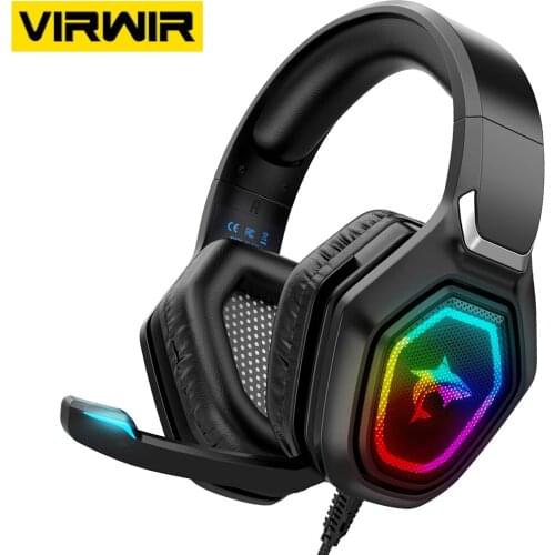 VIRWIR 3.5mm Wired Gaming Headphones Gamer LED Light Bass Stereo Headsets With noise Reduction Mic For PS4 PS5 Xbox Laptop PC