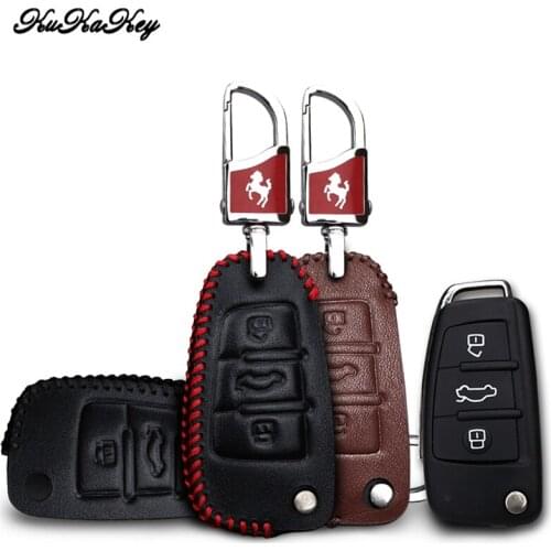 Hot Sale Car Key Case For Audi A6L A3 Genuine Leather Remote Flip Car Key Case Bag For Audi A6L A3 A4 Q7 R8 TT Key Cover Holder