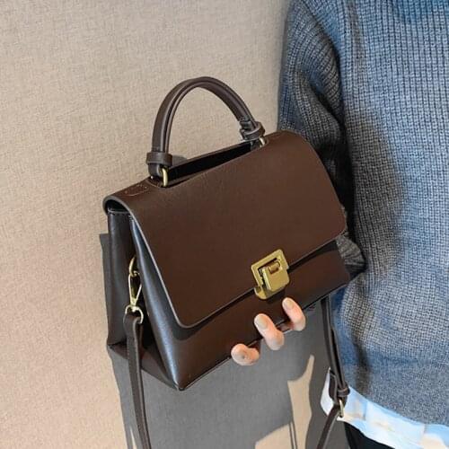 Luxury Brand Lock Design Small Handbags For Women Simple Solid Ladies Daily Work Bags High Quality Shoulder Crossbody Bags 2021